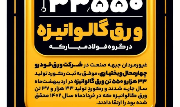 ثبت رکورد تولید ماهانه ورق گالوانیزه در گروه فولاد مبارکه